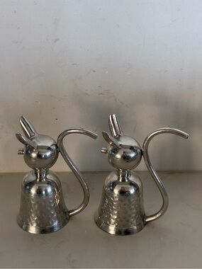 Set of Mid century modern (1960s) pewter minimalist cat and upside-down cups